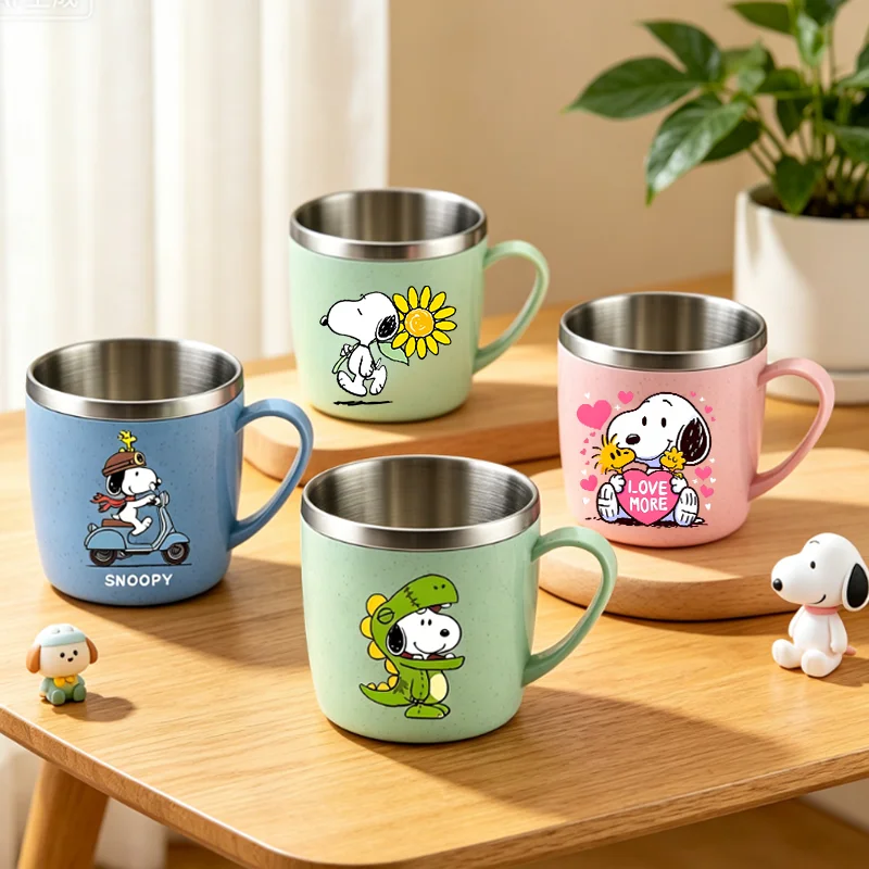 Фото Кружка Snoopys из нержавеющей стали 304 с соломинкой из пшеничного волокна, милая аниме-кружка для кофе, молока, воды, домашняя, противоожоговая, стеклянная, подарок №1