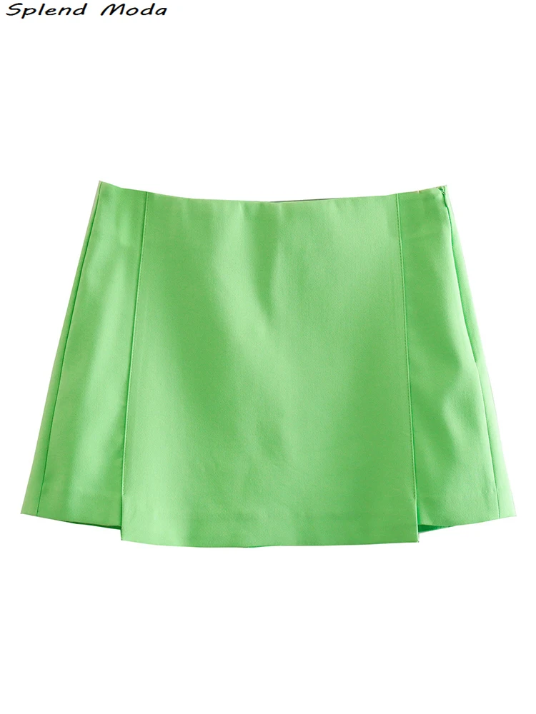 

2022 Za Women Fashion Summer Streetwear Shorts Skirts Young Style High Waist Side Zipper Skort Casual Chic Culottes