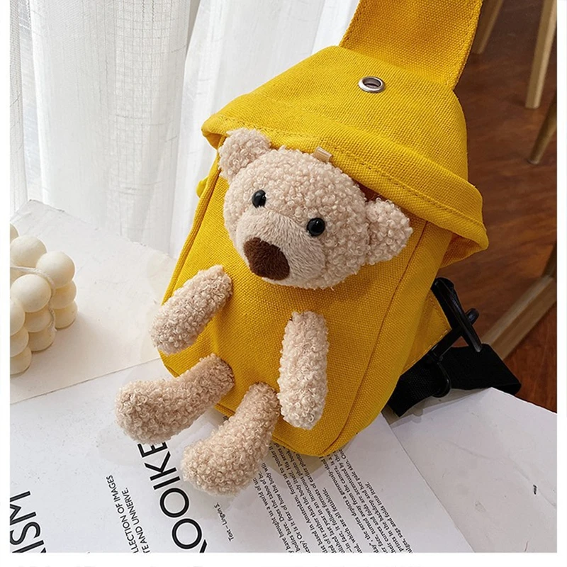 

Детские холщовые нагрудные сумки с медведем, милый мультяшный поясной кошелек для девочек и мальчиков, дорожная сумка через плечо, корейский бумажник на молнии для мелочей