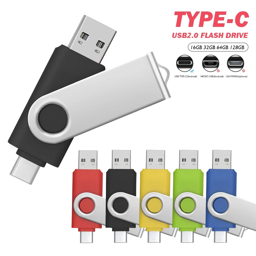 

High Speed USB Flash Drive Type-c Pen Drive 64gb 32gb USB Stick 16gb Rotatable Pen drive For Android Micro/PC Business gift