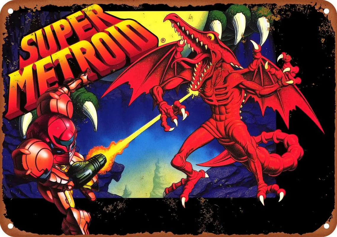 Суперметроидный игровой постер для видеоигр искусство металлический жестяной