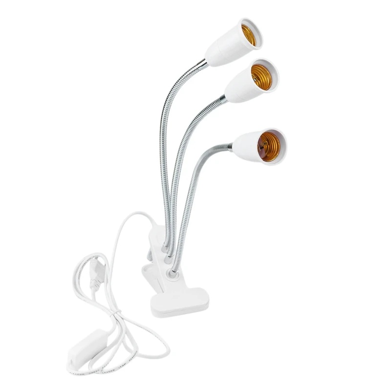 

HOT SALE E27 Socket 3 Head Flexible Light Clip With On/Off Switch Lamp Holder For Desk Light LED Plant Grow Bulbs Base