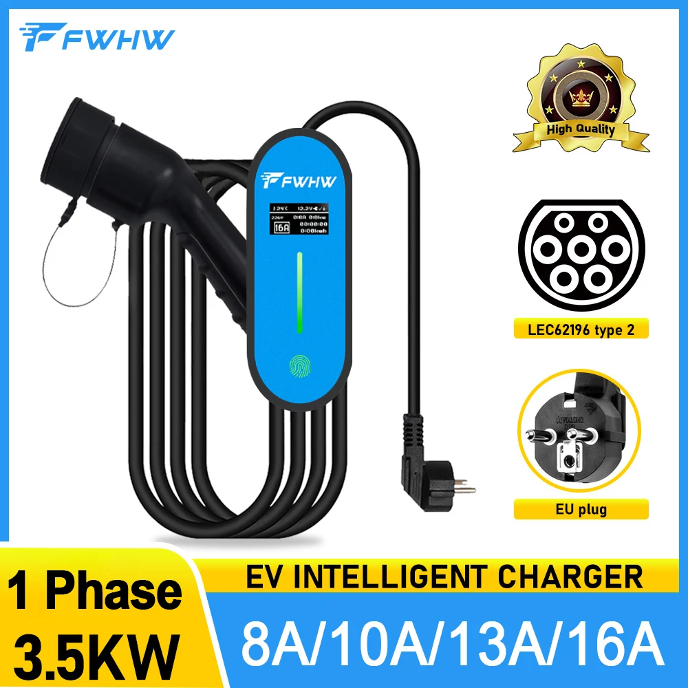 

FWHW EV Charger Schuko Plug IEC62196 Type 2 Portable EV Fast Charging Box Current Switchable 8A-16A Electric Vehicle Charger