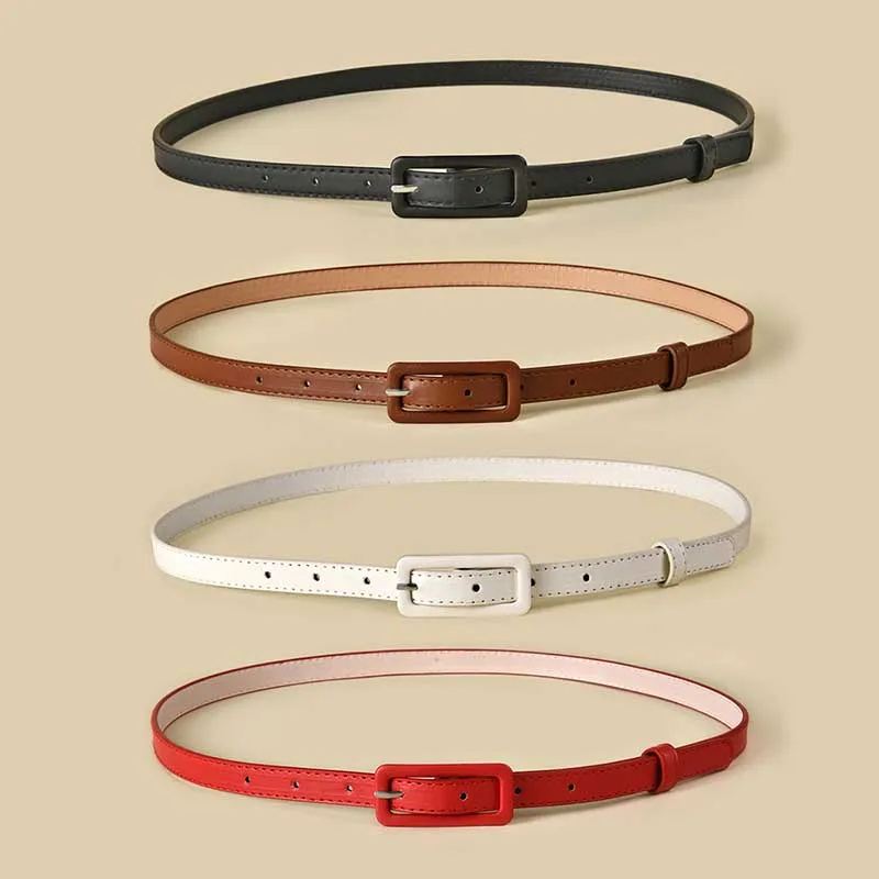 

Multi-color Lady's Slender Thin Belt Square Head Pin Buckle Women Waist Belt Elastic Waist Belt Candy Color Jeans Buckle Belt
