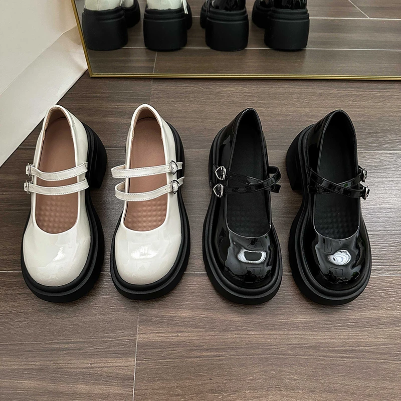 

Foreign Style Thick-soled Elevating Middle with Fashion Cute Buckle Comfortable Non-slip Breathable Simple Women's Single Shoes
