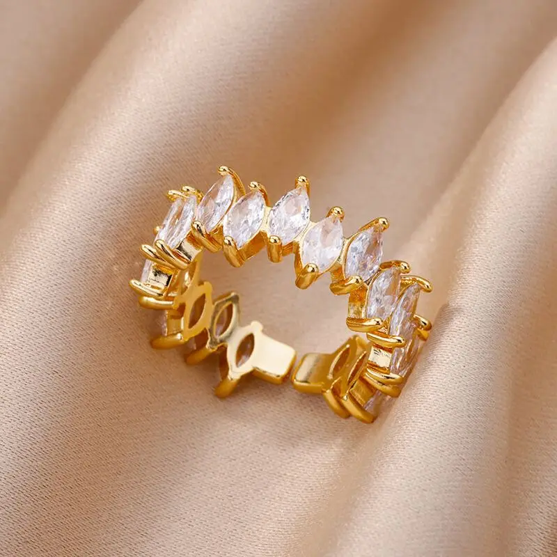 

Geometric Zircon Rings for Women Stainless Steel Gold Plated Adjustable Ring 2023 New Trend Luxury Wedding Aesthetic Jewelry
