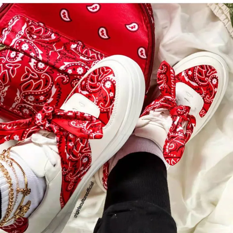 

Women White Casual Shoes Riband Lace Leather Waterproof Sneakers with Bow Silk Ribbon Autumn New Scarf Lacing Low Top 36-43