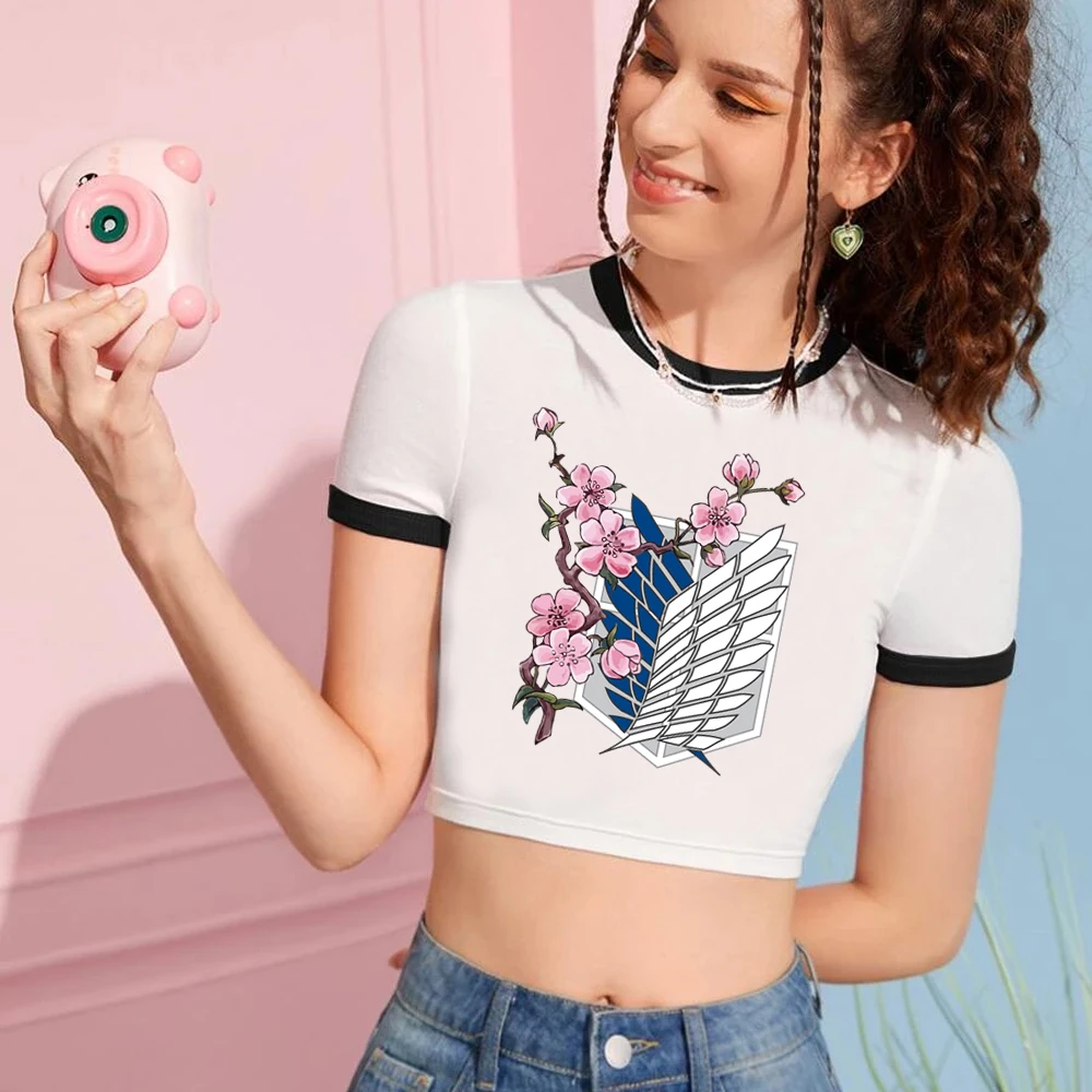 

Attack On Titan Logo Woman Crop T-Shirt Anime Girls Fashion O-Neck Short Sleeve Streetwear