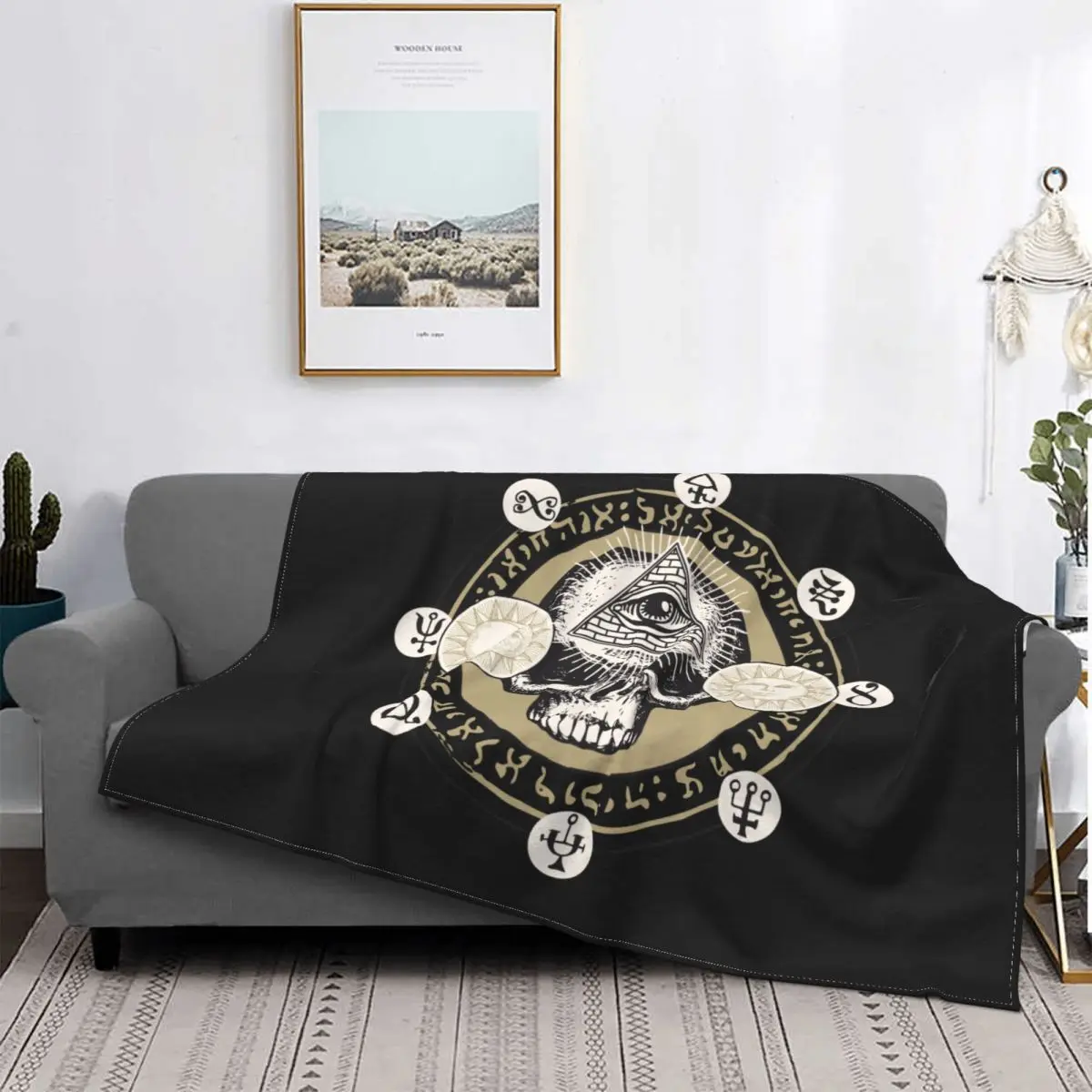 

Skull All-seeing Eye Sun And Moon Knitted Blanket Amulet Mystery Tarot Flannel Throw Blankets Home Couch Soft Warm Bedspreads