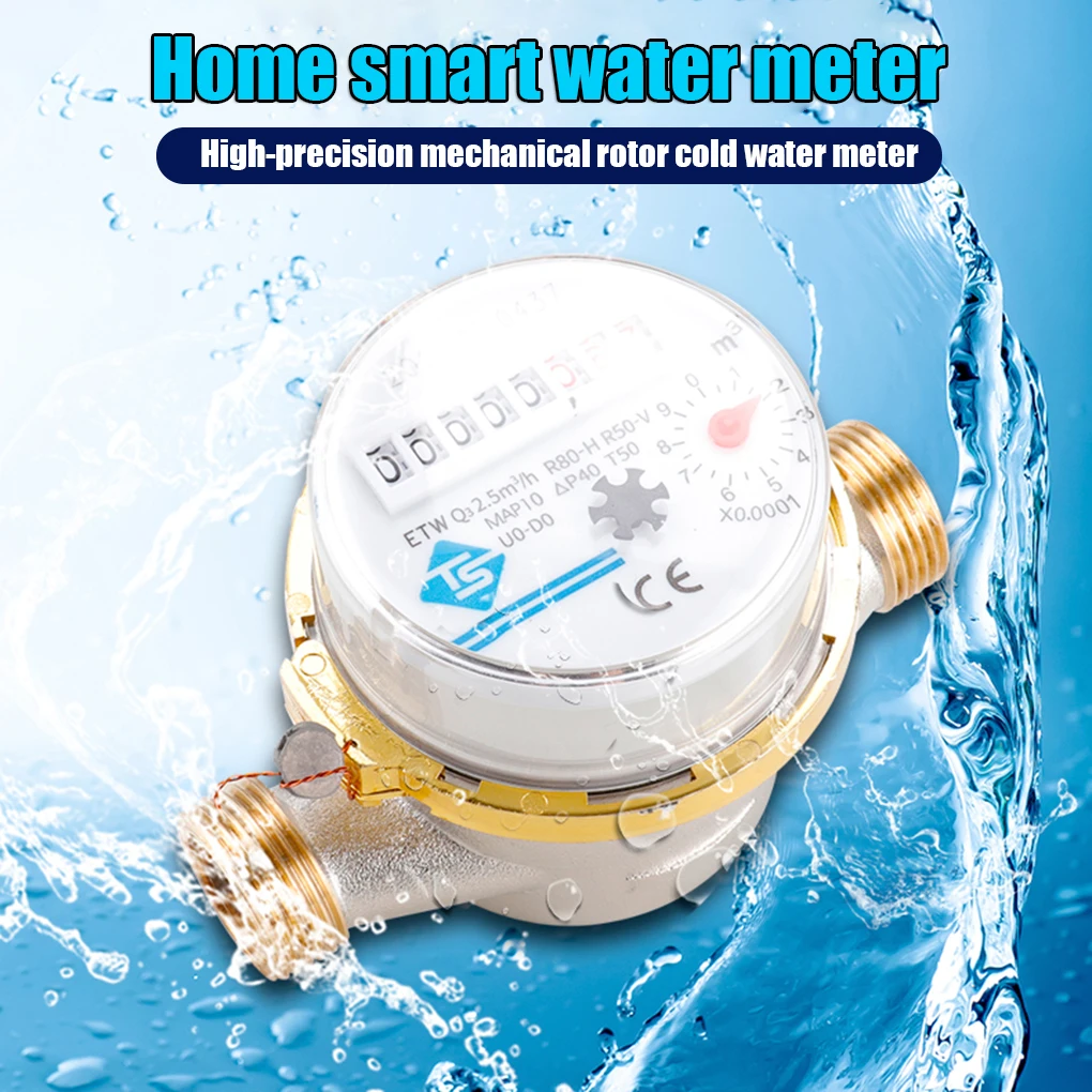 

Water Meter Cold Rotor Water Gauge Rust-proof Flow Measuring Counter for Home Garden