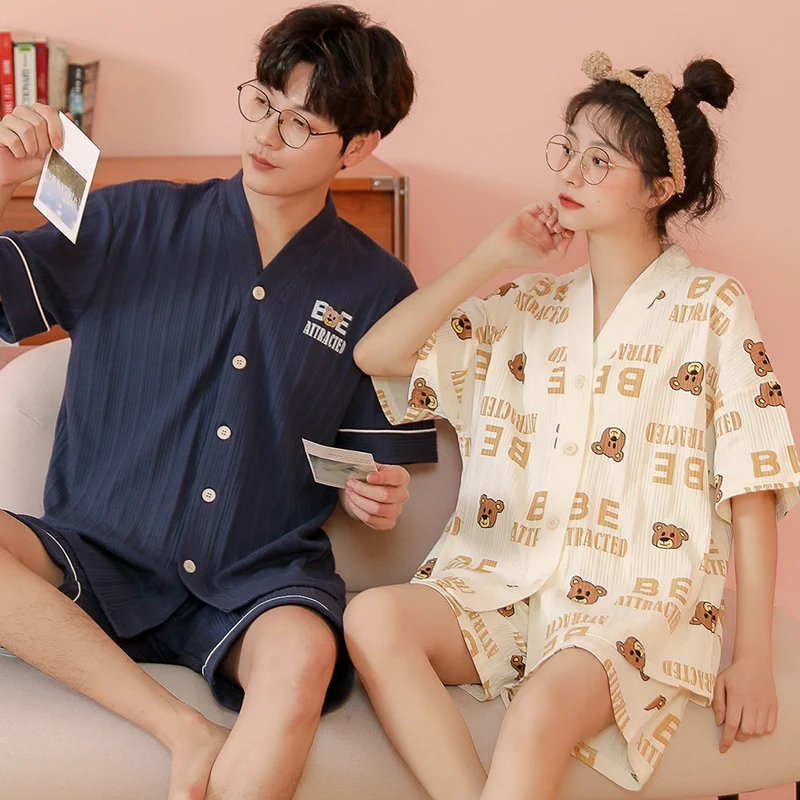 New Sleepwear Couple Men and Women Matching Home Suit Cotton Pjs Lover Leisure Nightwear Pajamas for Summer Casual Home Clothing images - 6