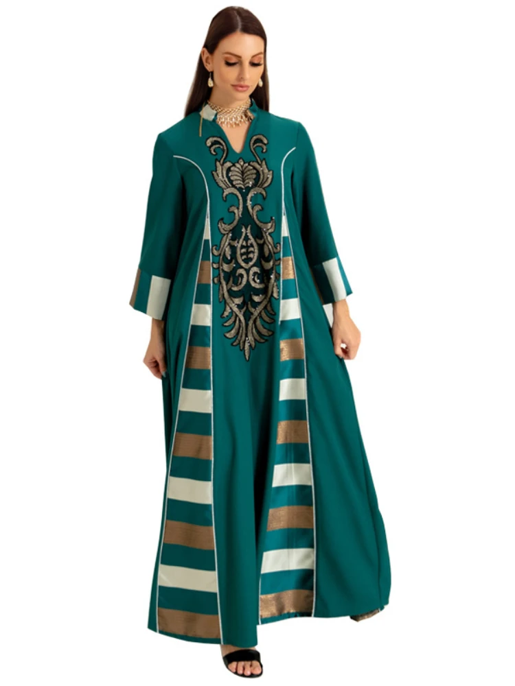 

Stand Collar Muslim Abaya Dress Women Turkey India Embroidery Abayas Dubai Arab Vestidos Morocco Party Dresses Kaftan Gown Robe