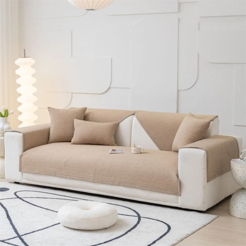 

Solid Color Cotton Sofa Seat Cover Non-Slip Nordic Jacquard Sofa Cushion Mat Living Room Sofa Towel Split Pieces Furniture Cover