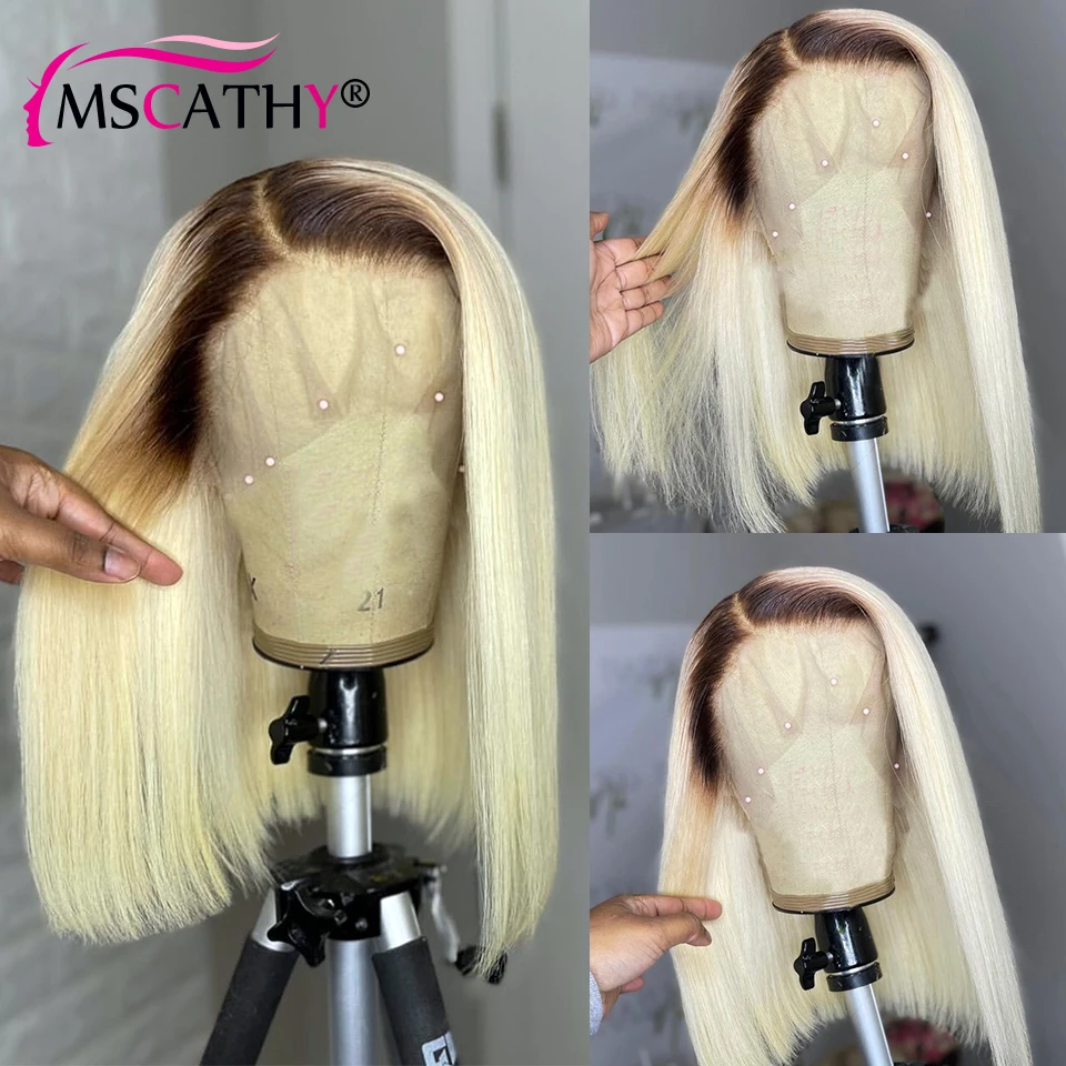 

#4/613 Honey Blonde Bob Wig Straight Lace Wig Peruvian Human Hair Lace Front Human Hair Wigs With Transparent Lace Pre Plucked