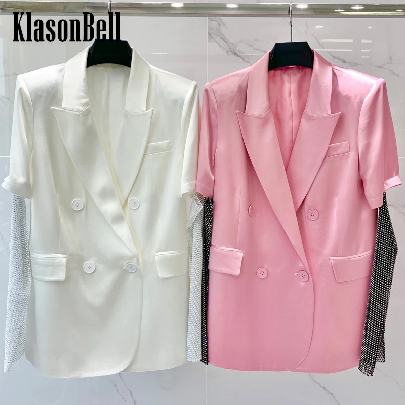 

7.5 KlasonBell Temperament Rhinestone Sleeve Detachable Double Breasted Blazer Women