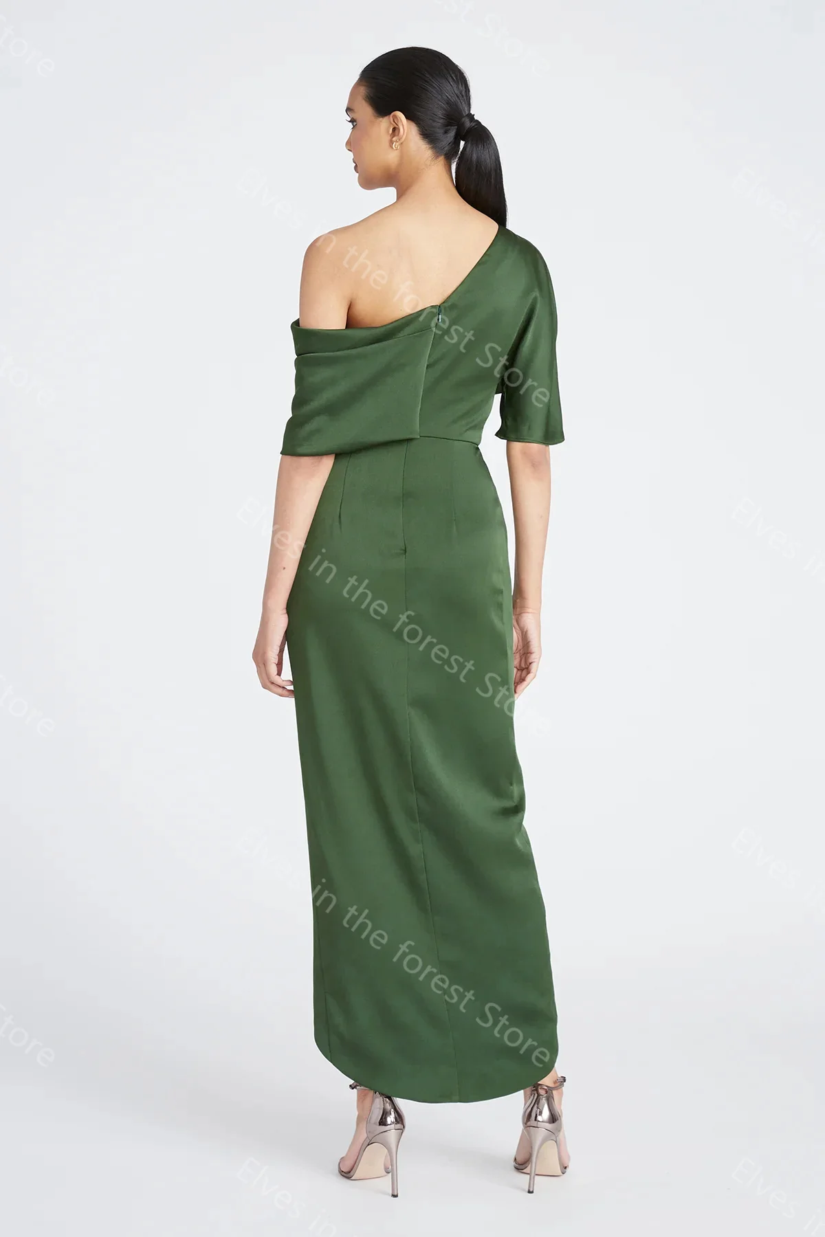Винтажные изумрудные вечерние платья на одно плечо с короткими рукавами женские