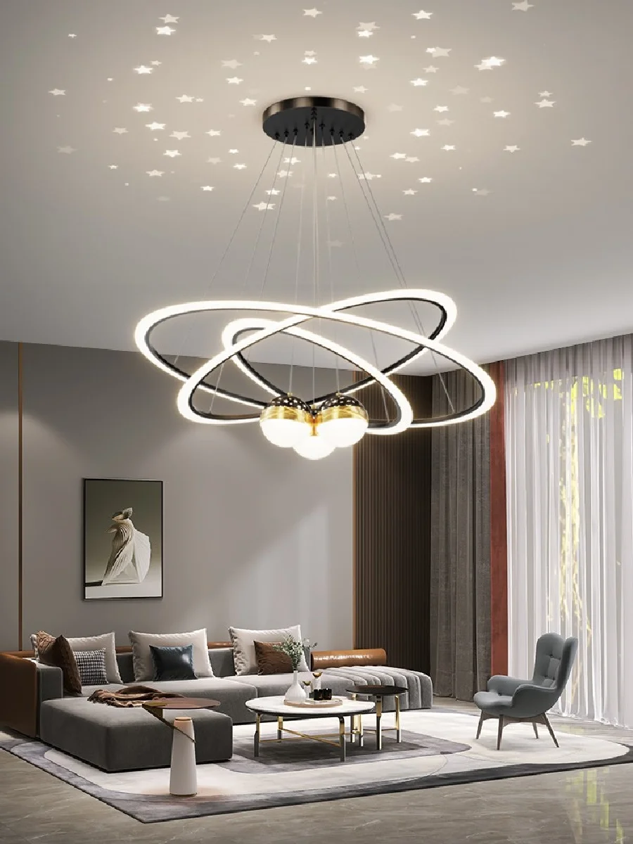 

Light Luxury Gypsophila Chandelier Guest Dining Room Lamp Bedroom Study Romantic Star Ceiling Projection Lighting