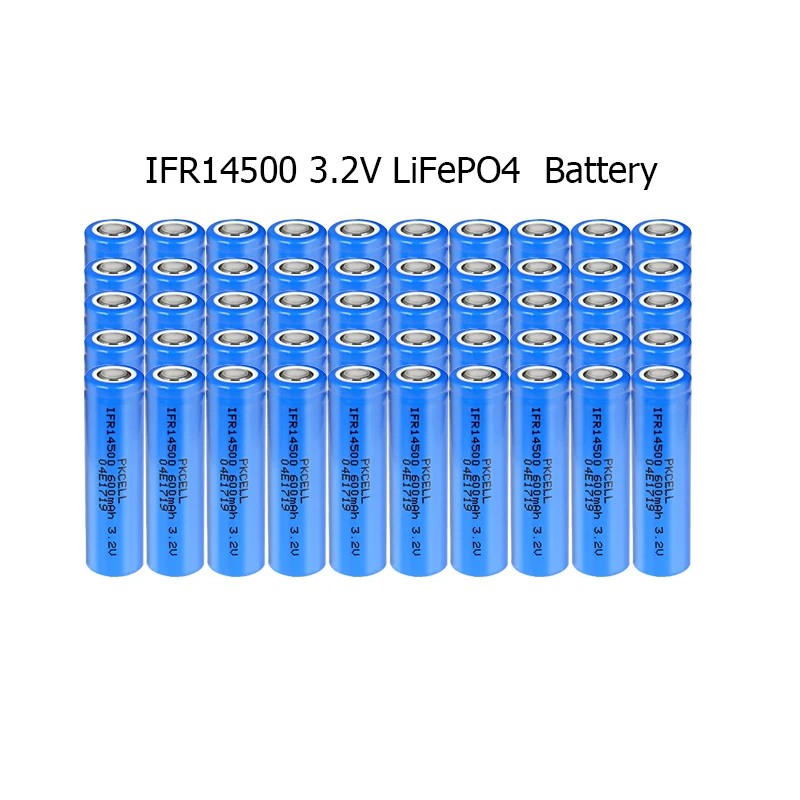 

50pcs PKCELL 3.2v 600mAh IFR14500 Lifepo4 AA Rechargeable Batteries High Quality Green Lithium Battery For Solar Light