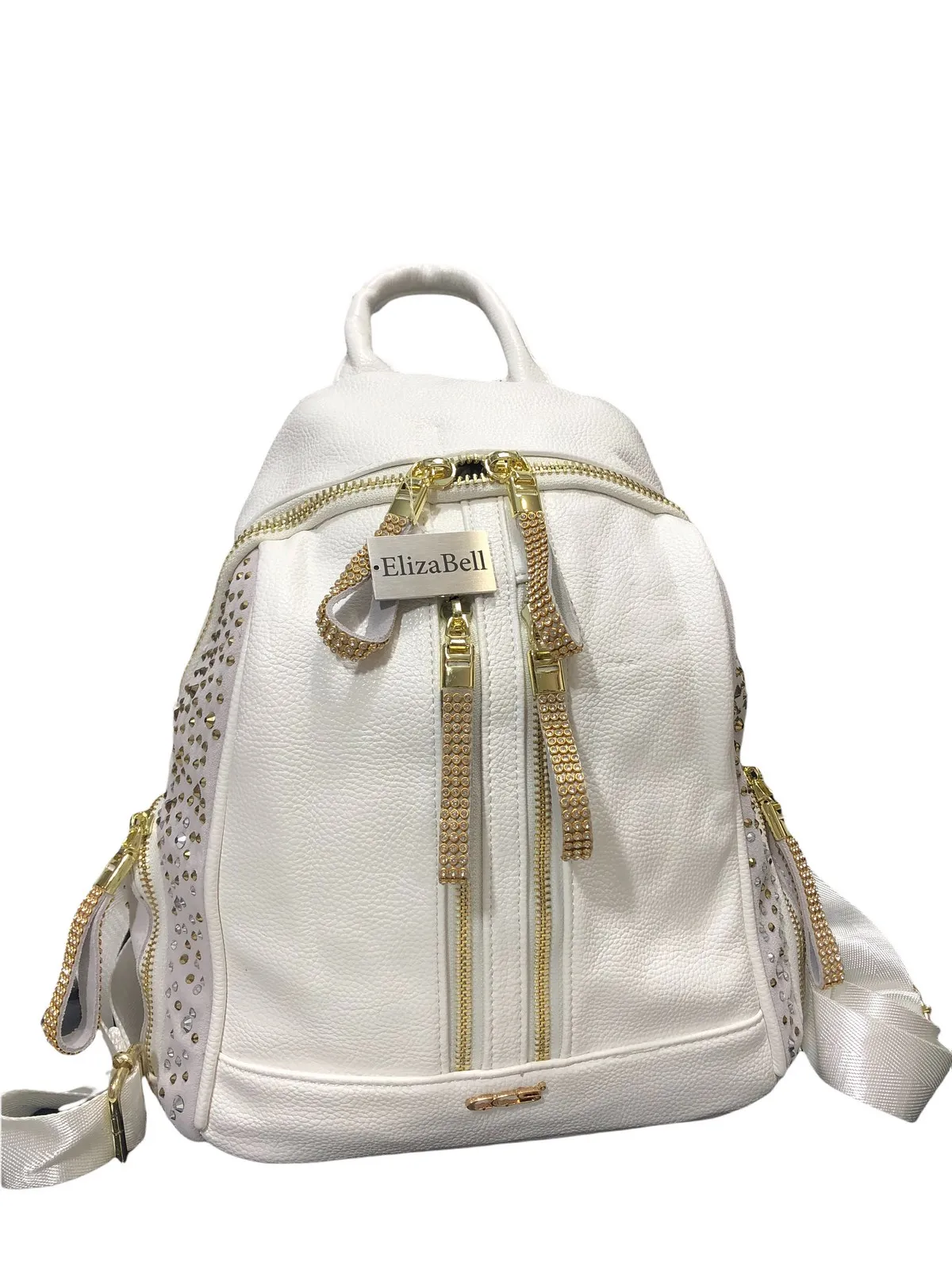 

White Cubic Zirconia Women 'S Backpack Sides Suede Leather 16277