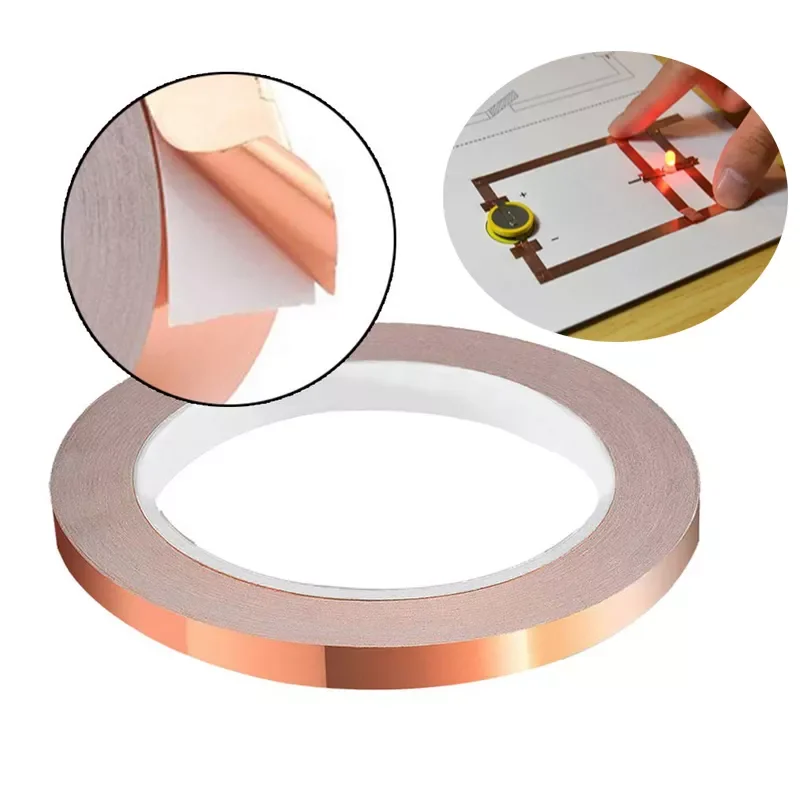 

Double Side Conductive Copper Foil Tape Strip Adhesive EMI Shielding Heat Resist Tape Paper Circuits Electrical Repairs