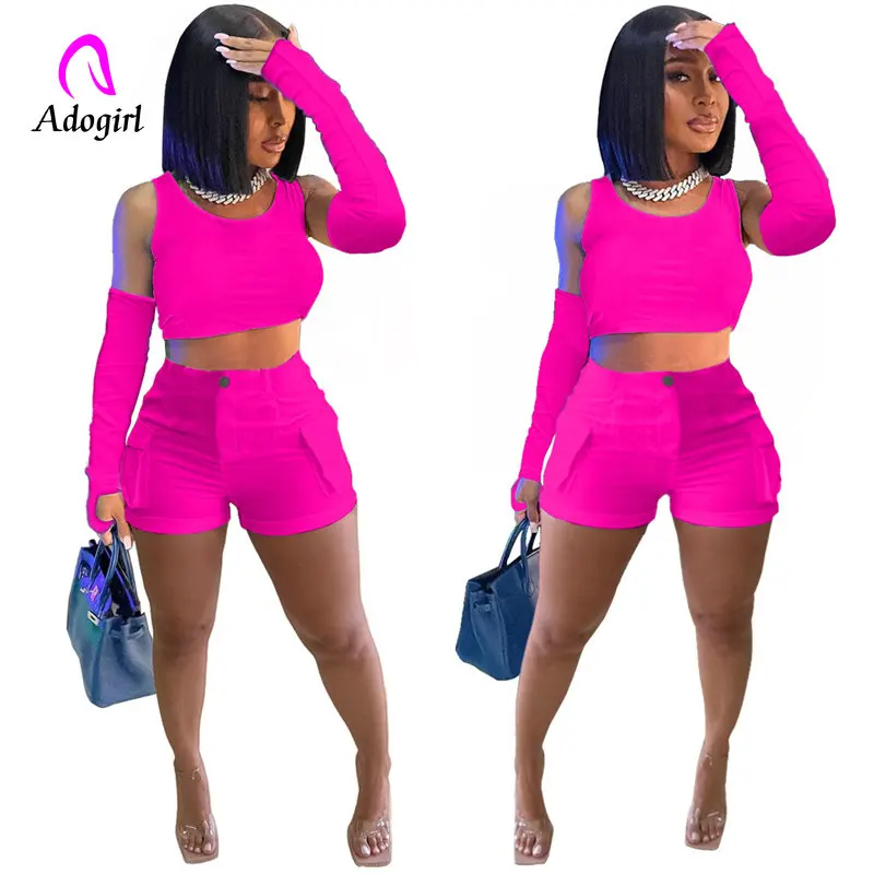 

Tracksuits Fitness Women 3 Piece Set Solid Tank Crop Top + Oversleeve + Pockets Cargo Shorts 2023 Summer Casual Jogging Suits