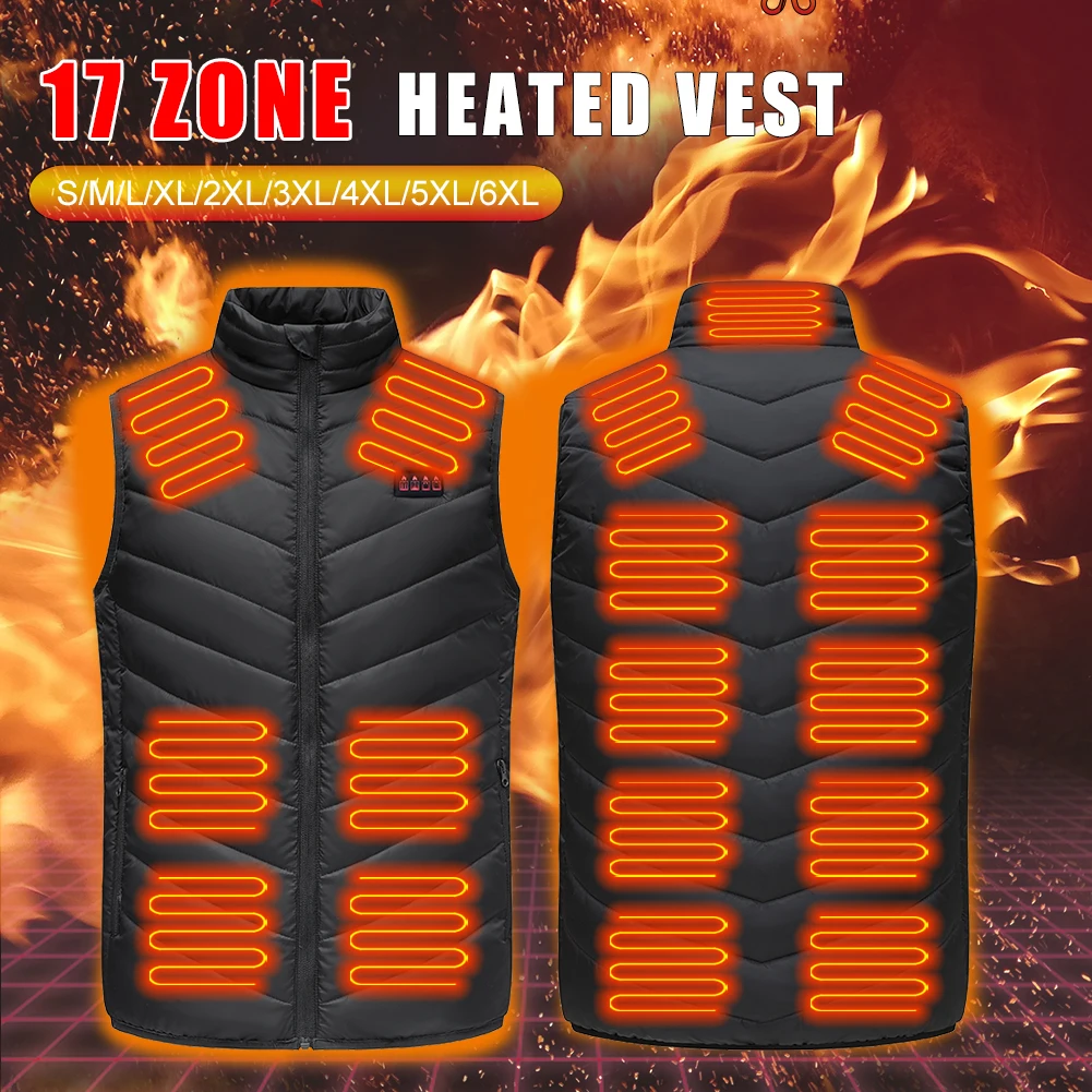 

17 Areas Heated Jacket Fashion Men Women Coat Intelligent USB Electric Heating Thermal Warm Clothes Winter Heated Vest Plussize