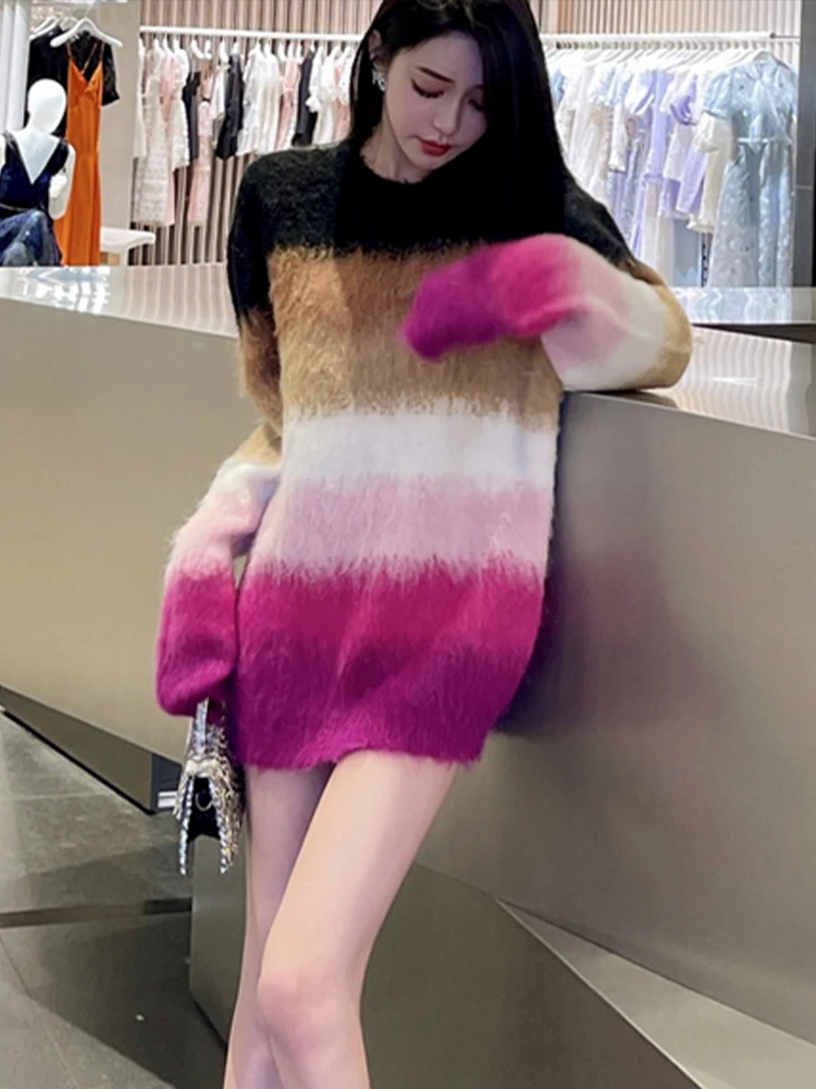 

7-Color Mohair Pullover Sweater Women Long-Fiber Hand-Drawn Knitted Top Gothic 2022 Autumn Fashion Korean Women'S Clothing