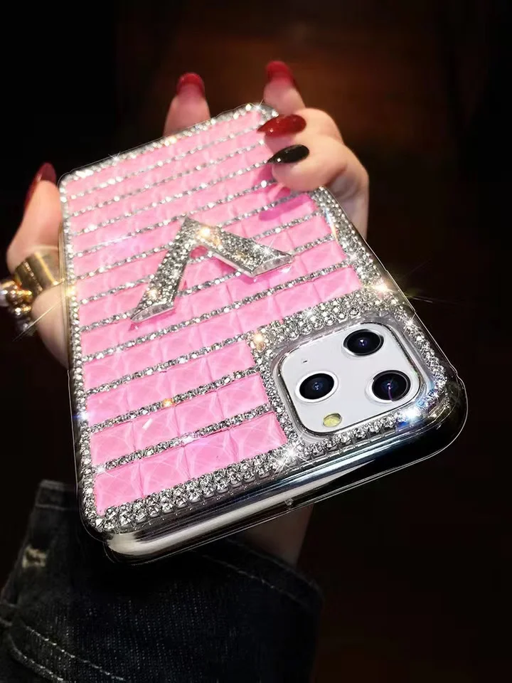 Роскошный брендовый розовый бриллиантовый квадратный хрустальный чехол для