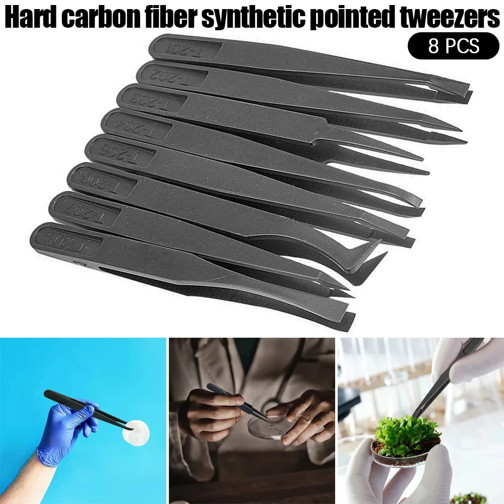 

8 PCS Electronic Tweezers Anti-Static Anti Magnetic Carbon Fiber Precision Tweezers For Electronics Laboratory Work
