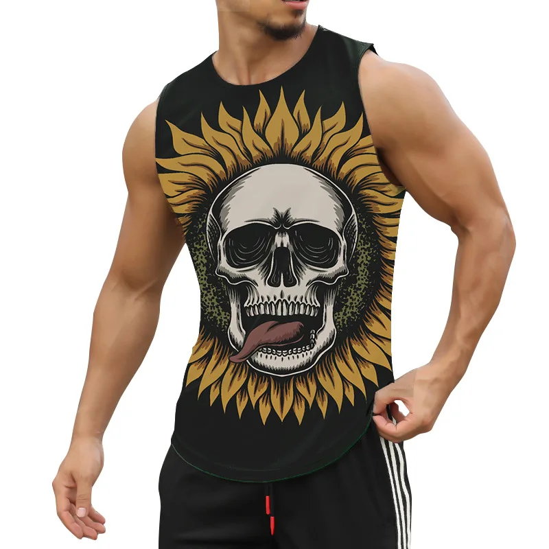 

Free Shipping Men's Round Neck Sleeveless Outdoor Sports Fitness Top Digital Printing Creative Fitness Customizable Graphics