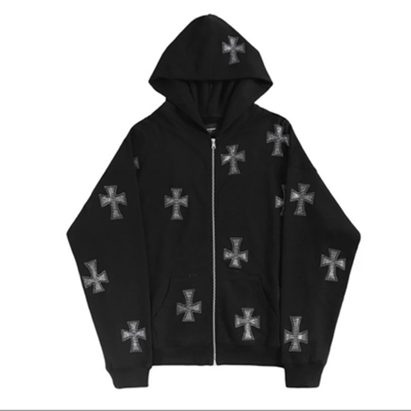 

Hip Hop Joggers Sweatshirt 2022 Men Korean Fashion Punk Sport Coat Pullover Rhinestone Gothic Long Sleeve Zip Hoodies Y2k Jacket