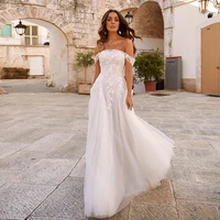 sexy a line boat neck wedding dress elegant cap sleeve lace appliques bridal gown backless off the shoulder illusion tulle train