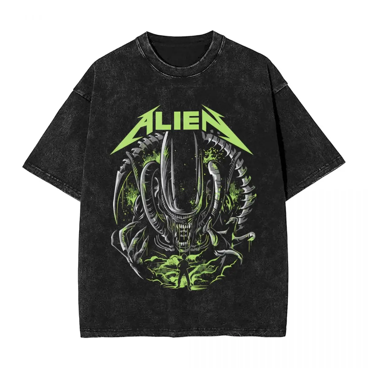 Фото Футболка Xenomorph Essential Alien Мужская/Женская, уютная промытая Футболка с принтом горячего тиснения, хлопковая рубашка в стиле Харадзюку, летняя футболка с коротким рукавом №5