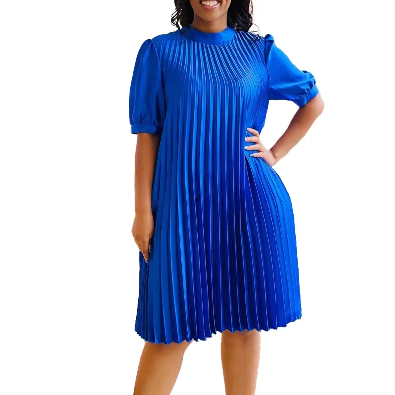 

African Dresses For Women Elegant Party Event Pearl Pleated Short Sleeve Stretch Luxury Formal Cocktail Africa Clothing Evening