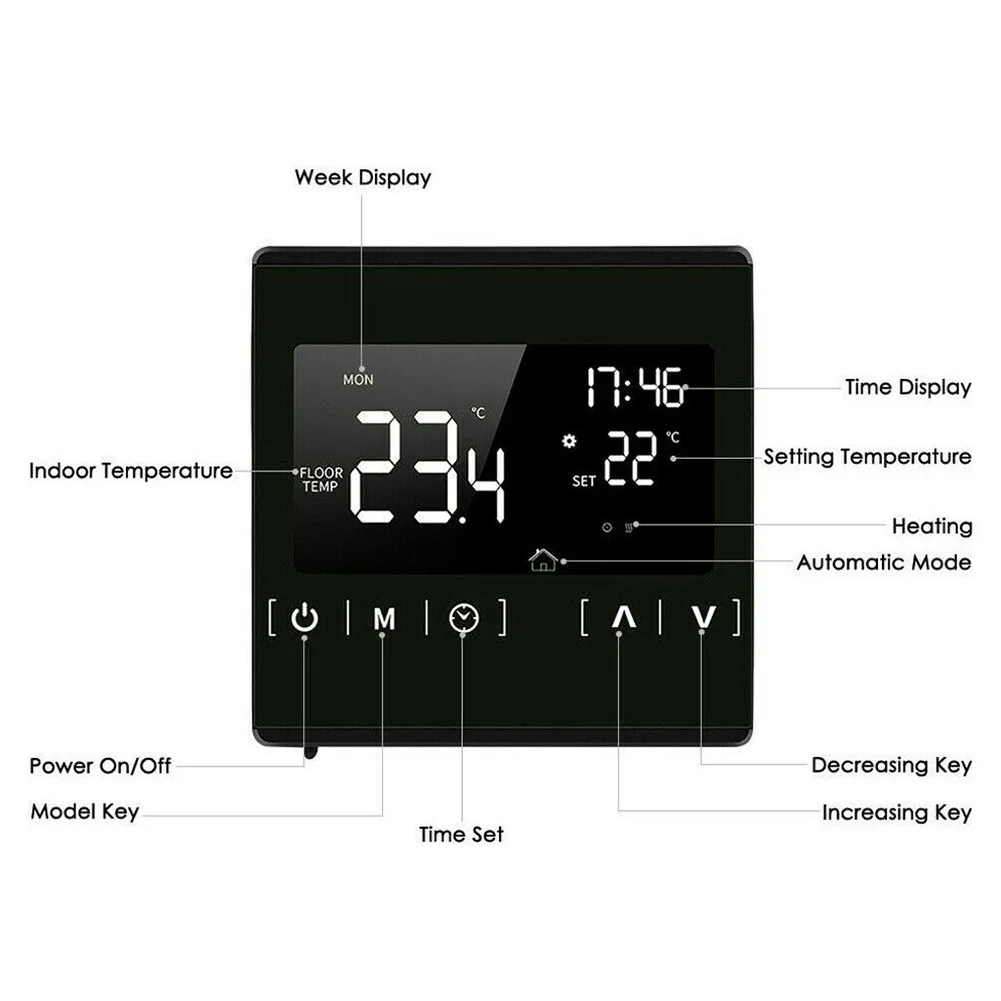 

External Sensor Thermostat Anti Freeze Digital For Heating Cable Home LCD Programmable Touch Display Wall Mounted