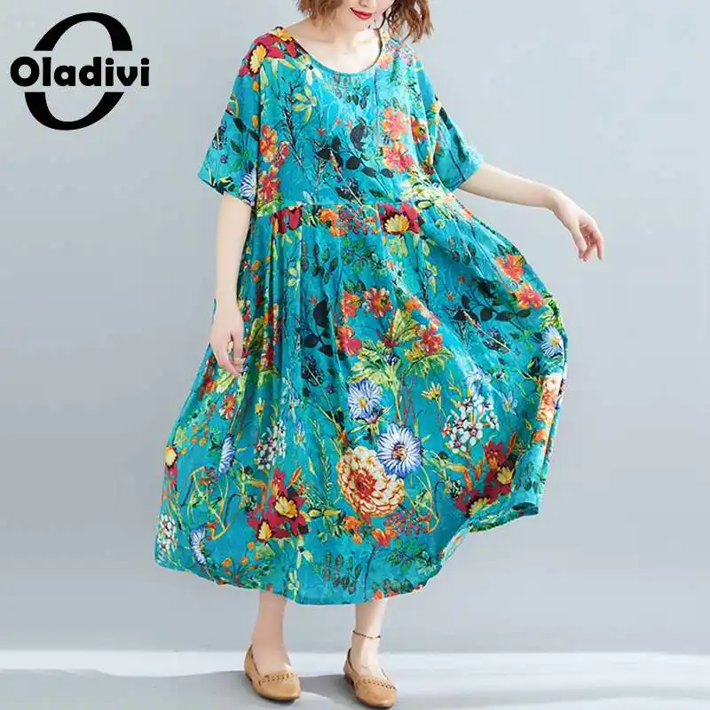 

Oladivi Модное Длинное платье большого размера с цветочным принтом, Новинка лета 2022, пляжная одежда в стиле бохо, повседневные свободные платья...