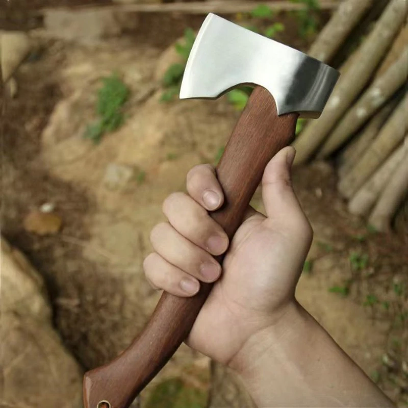 Тактический топор для кемпинга TRSKT походный с деревянной ручкой и кожаным