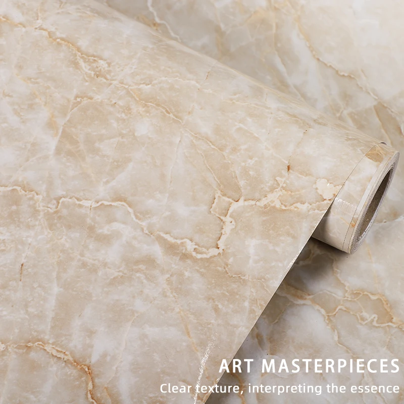 Самоклеящиеся водостойкие мраморные бежевые обои в рулоне для декора кухни