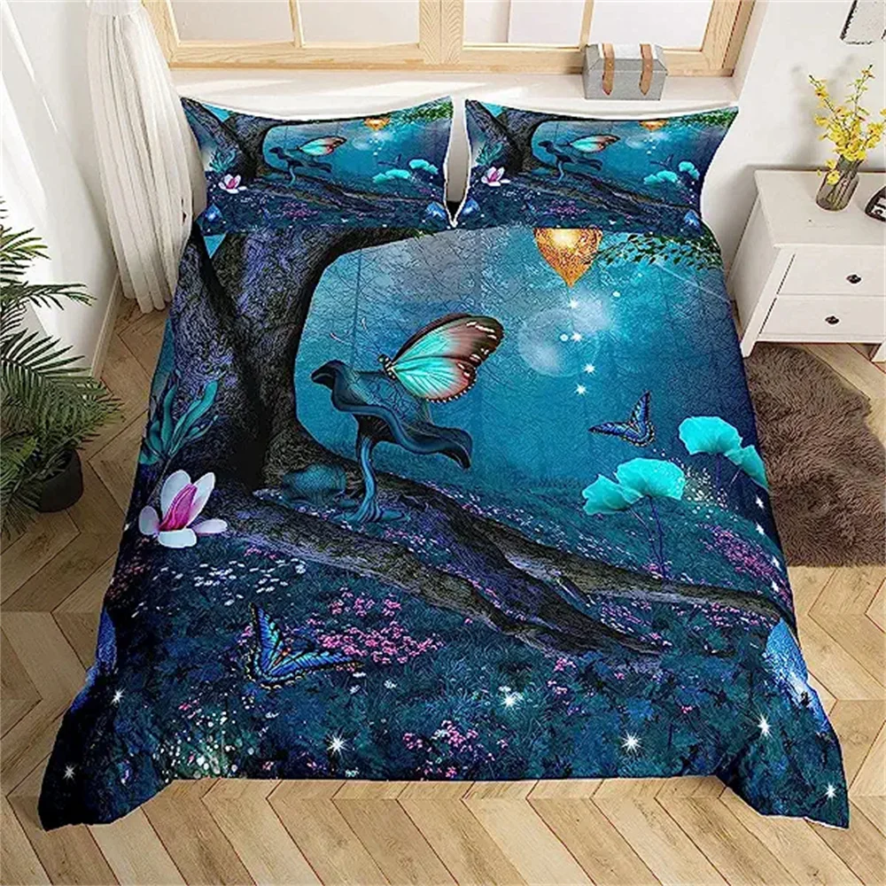 

Butterfly Duvet Cover Fantasy Dream Enchanted Forest Theme Bedding Set Floral Comforter Cover Women Girls Gifts Flower Mushroom