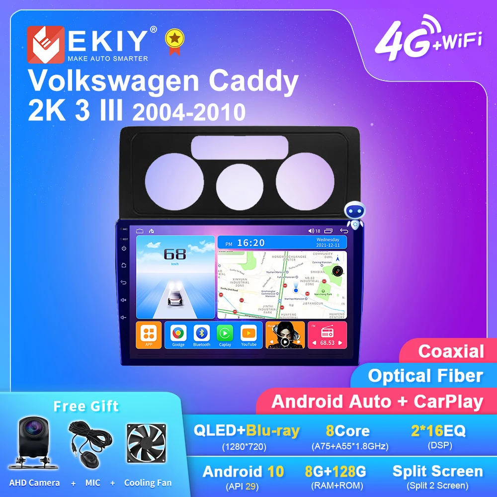 

EKIY T7 Android 10 Autoradio For Volkswagen Caddy 2K 3 III 2004-2010 Multimedia Video Player Navigation GPS Blu-ray 2din DVD HU