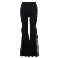 casual loose suspenders side flared pants women spring and summer plus size black flared pants stitching lace sexy dance pants