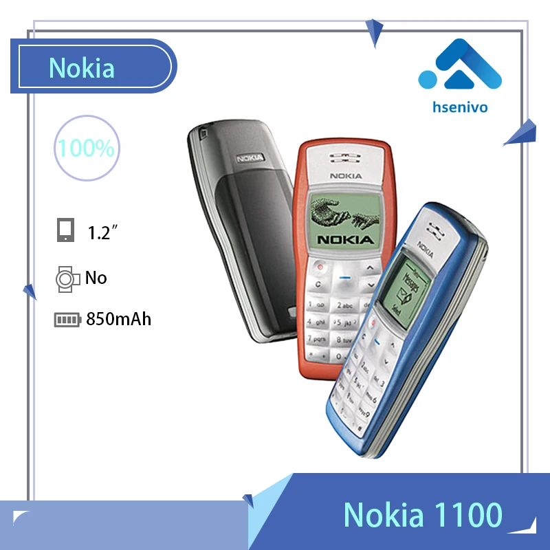 

Восстановленный Оригинальный Nokia 1100, разблокированный сотовый телефон Nokia 1100 Мобильный телефон GSM900/1800 МГц, поддержка нескольких языков, гар...