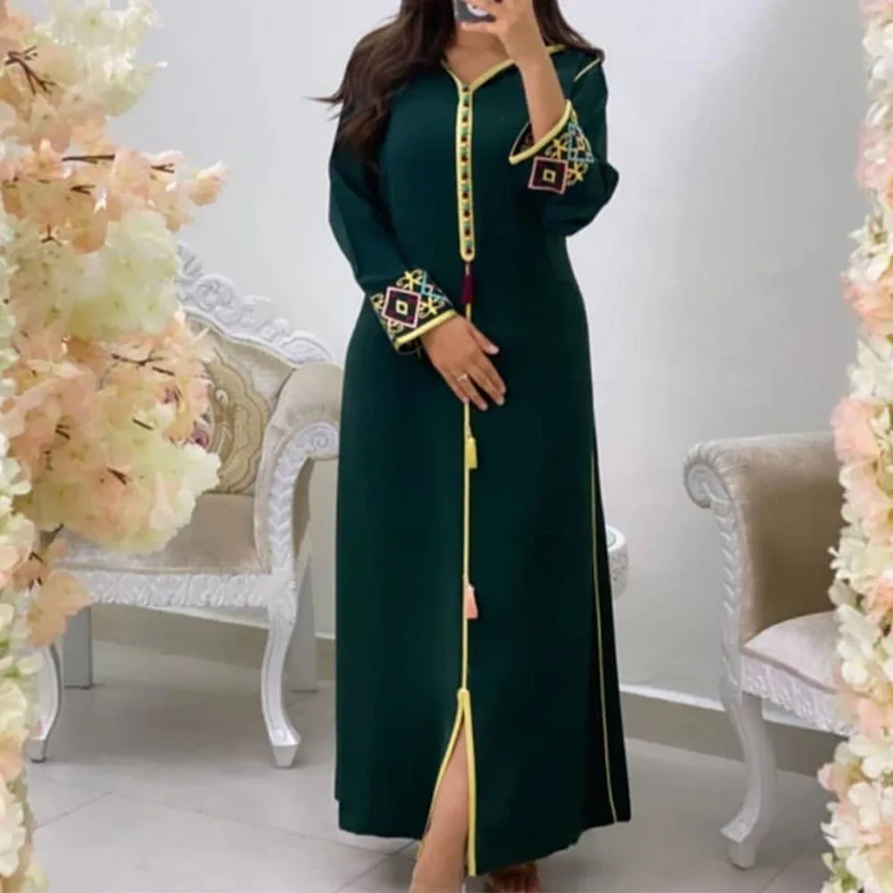 

2022 Ramadan Muslim Hijab Dress Embroidery Floral Women Jellaba Marocain Fashion Kaftan Elegant Maxi Dresses Robe Femme Djellaba