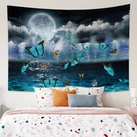 night lake butterfly moon woods kawaii decor tapestry trippy room dorm livingroom decoration printing mounted wall hanging