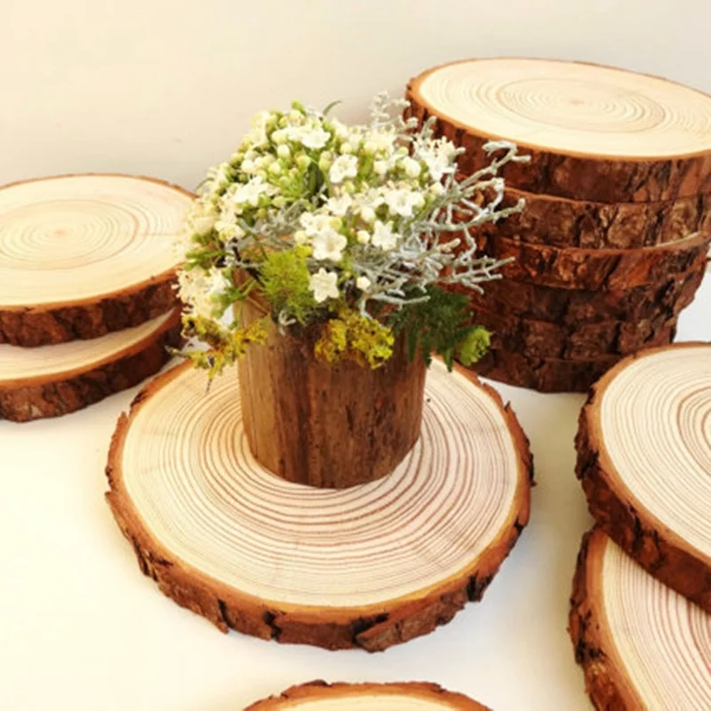 

3-12cm Thick Natural Pine Round Unfinished Wood Slices Circles with Tree Bark Log Discs DIY Crafts Rustic Wedding Party Painting