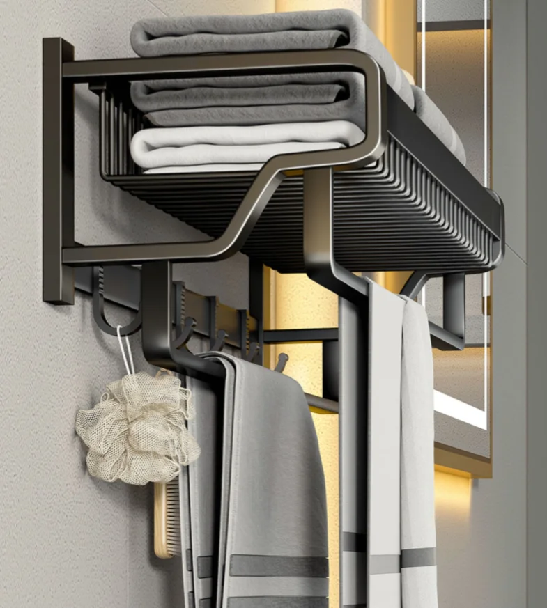 Bathroom storage rack perforation-free space aluminum toilet towel three layers of bath room bathroom wall to receive multi |