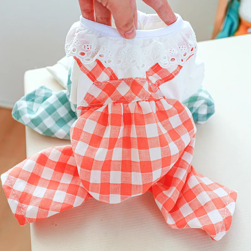 

PETCIRCLE Dog Clothes Check Doll Quadruple Pants Overalls For Small Dog Puppy Pet Cat spring/Summer Pet New Costume Clothes Coat