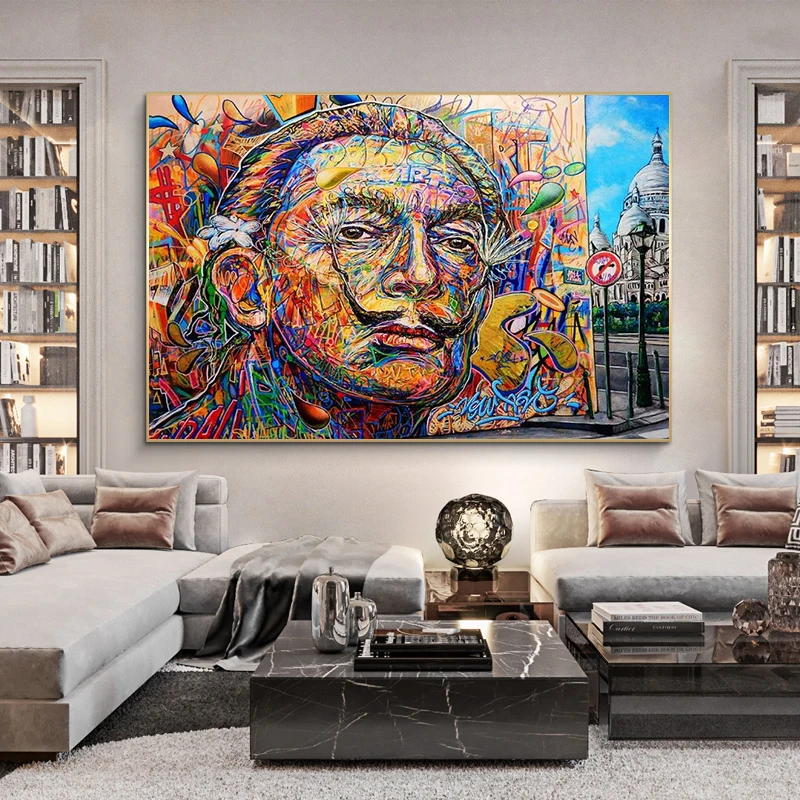 

Abstract Salvador Dali Graffiti Art Canvas Paintings On the Wall Art Posters And Prints Street Art Canvas Pictures Home Decor