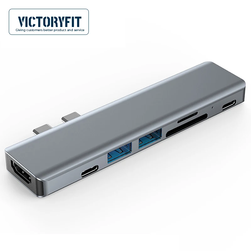 

7-в-1 с двумя портами Type C на 4K HDMI, USB 3,0 2,0, слот для карт TF SD, Thunderbolt 3, адаптер для ноутбука, концентратор USB C для MacBook Pro