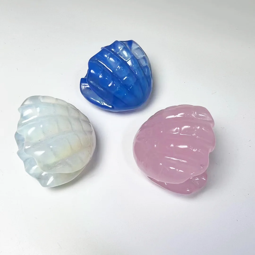 

Натуральный кварц, кристалл обсидиана, опал, драгоценный камень, резьба в форме ракушки, Исцеляющие полированные камни, домашний орнамент SG ...